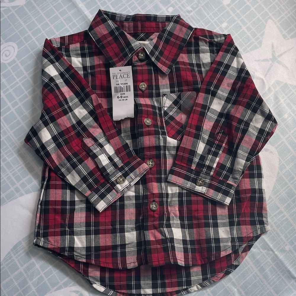 The Children's Place Red and Black Plaid Button Down Shirt